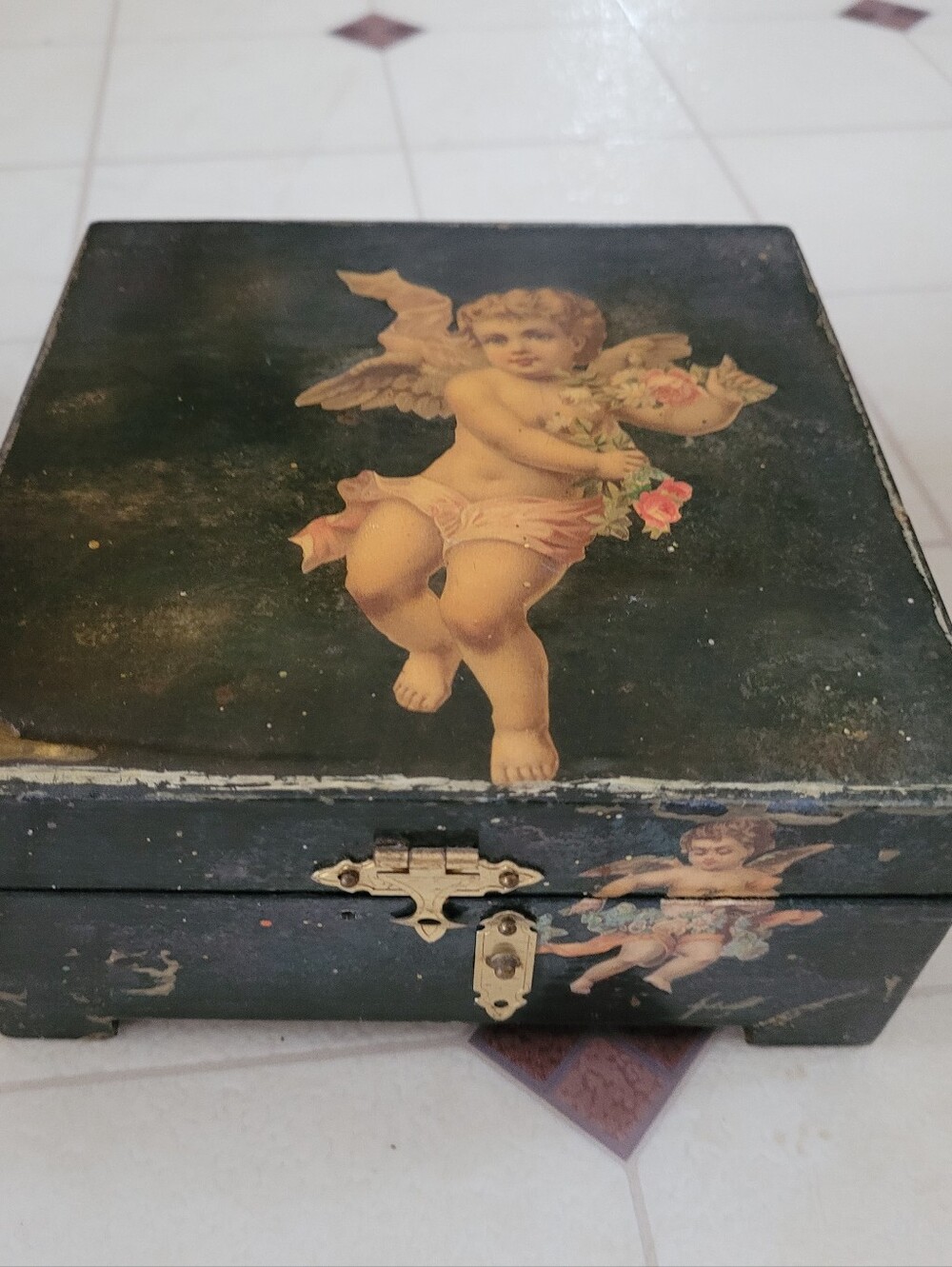 Whimsigoth Lacquer Trinket Jewelry Box Cherub Dark Romance Vintage Unique Gift